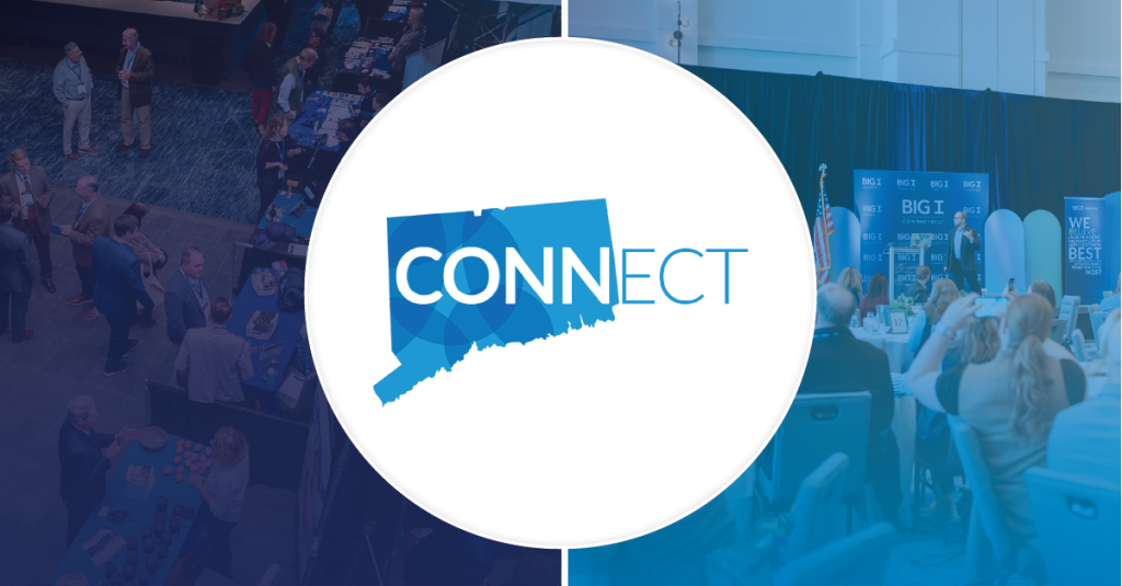 CONNECT logo with images of the exhibit hall and lunch room.