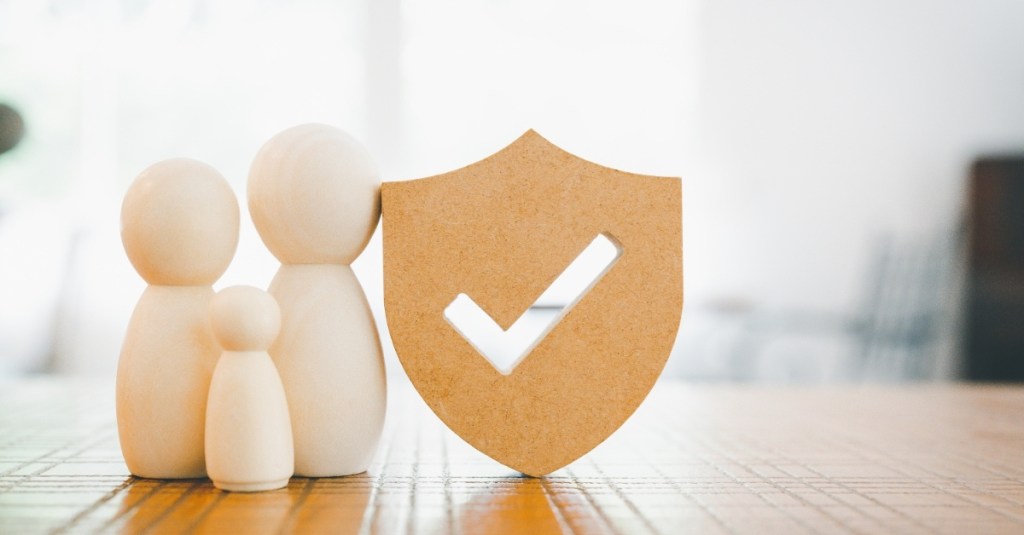 Shield protection and family group icons.