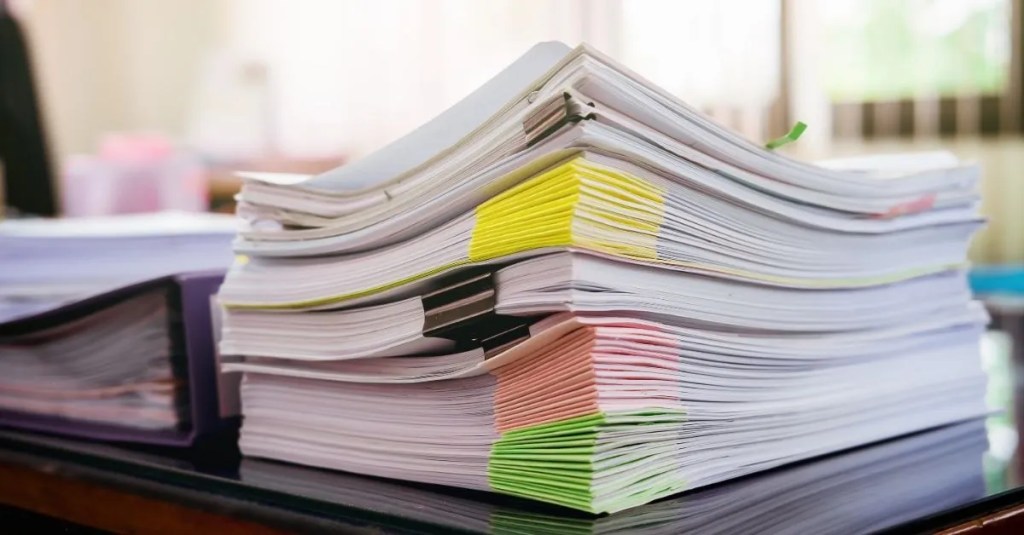 A stack of papers.