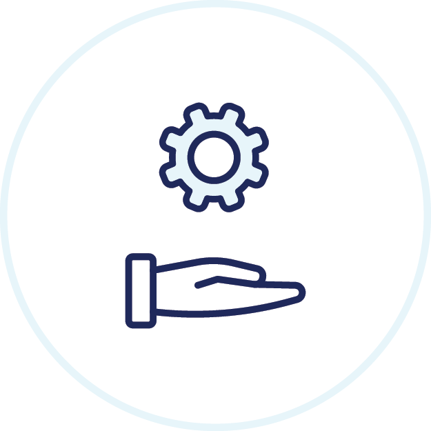 Hand with gear icon.