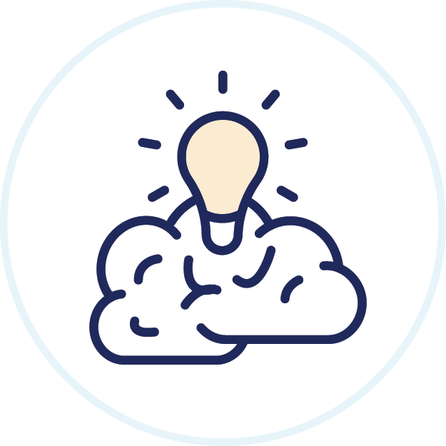Brain and lightbulb icon.