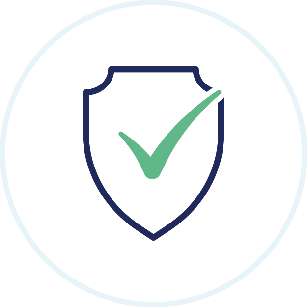 Shield with green checkmark icon.