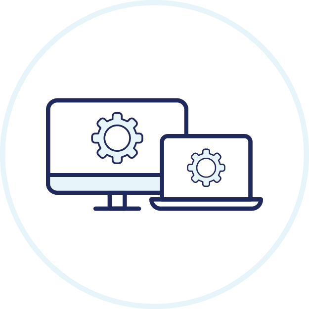 Computers with gears icon.